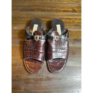 Brighton Penny Slide On Heel Brown Crocodile Leather Charm Size 9M Made in Italy